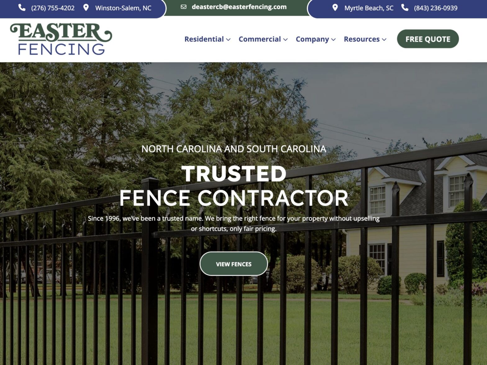 Photo of a fence company in the Carolinas